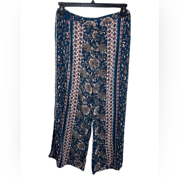 Angie Boho Mixed Print Pull On Pants Wide Leg relaxed size Large - Picture 2 of 7